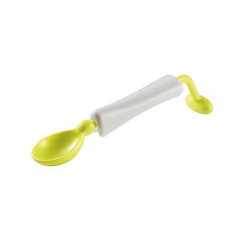 Beaba 360° Training Spoon - Short and Round Rotating Handle for Toddlers and Kids, Handle Lock, Genltle on Gums, Training Spoon, 8m+