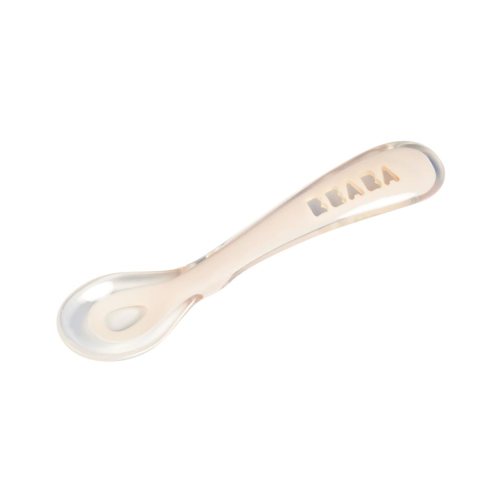 Beaba 2nd Stage Silicone Spoon - Baby Led Weaning Self Feeding Training Spoon with Ultra Soft Tip, Gum Friendly, Ergonomic Handles, BPA Free, 8m+