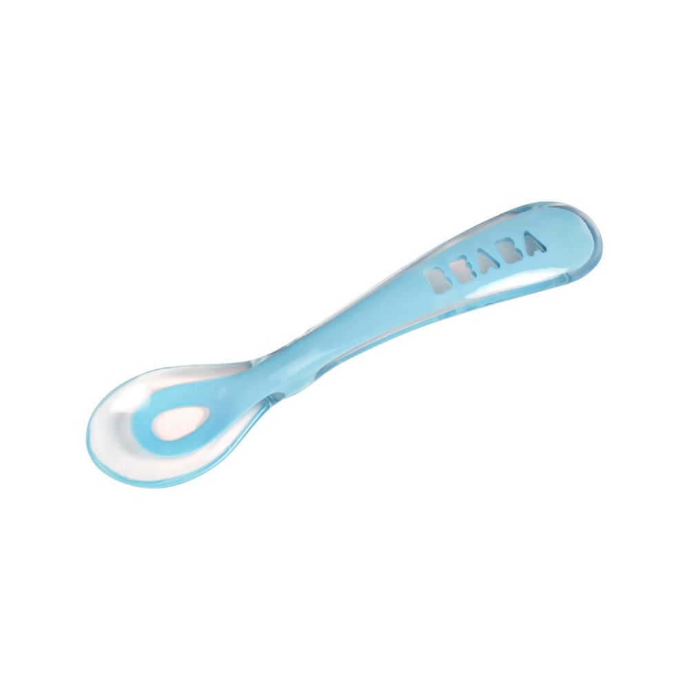 Beaba 2nd Stage Silicone Spoon - Baby Led Weaning Self Feeding Training Spoon with Ultra Soft Tip, Gum Friendly, Ergonomic Handles, BPA Free, 8m+