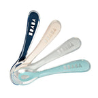 Beaba 2nd Stage Silicone Spoon - Set of 4, Baby Led Weaning Self Feeding Training Spoon with Ultra Soft Tip, Gum Friendly, Ergonomic Handles, BPA Free, 8m+