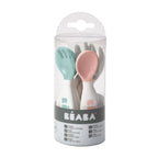 Beaba 2nd Stage Silicone Spoon - Set of 4, Baby Led Weaning Self Feeding Training Spoon with Ultra Soft Tip, Gum Friendly, Ergonomic Handles, BPA Free, 8m+