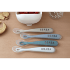 Beaba 1st Stage Silicone Spoon - Set of 4, Baby Led Weaning Self Feeding Training Spoon with Ultra Soft Tip, Gum Friendly, Ergonomic Handles, BPA Free, 4m+