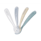 Beaba 1st Stage Silicone Spoon - Set of 4, Baby Led Weaning Self Feeding Training Spoon with Ultra Soft Tip, Gum Friendly, Ergonomic Handles, BPA Free, 4m+