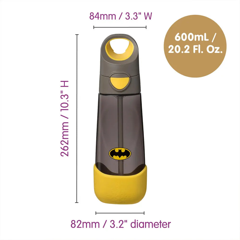 B.Box Warner Bros Batman Tritan Straw Water Bottle for Kids – 600ml, Durable & Spill-Proof, BPA-Free, Easy Grip Design – Multicolor