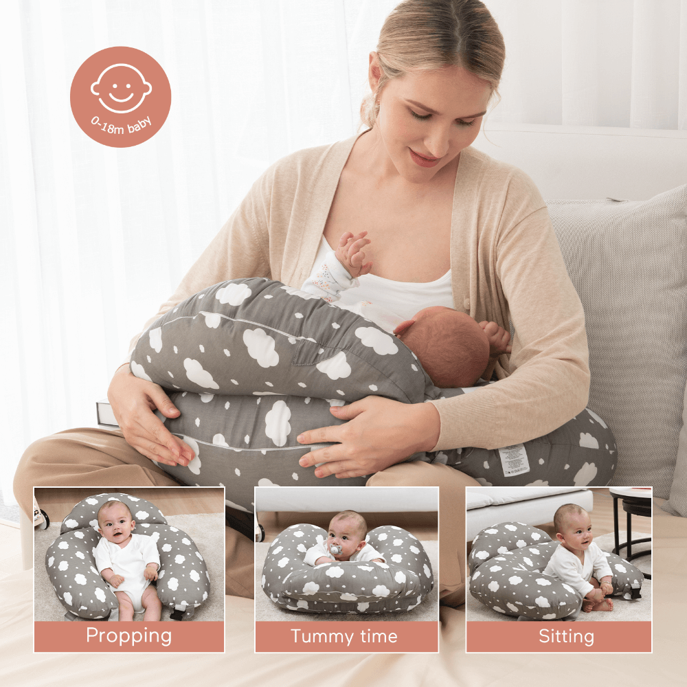 Momcozy Maternity Accessory Adjustable Nursing Pillow - Grey & White