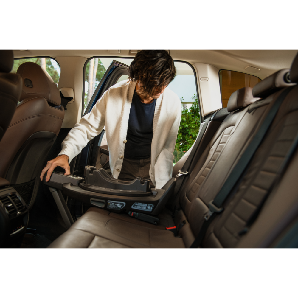 Nuna Base Curv ISOFIX Car Seat Base-Smart Swivel Lock- Button For 360 Degrees Rotation Adjustment-With Steel Stability Leg-Caviar