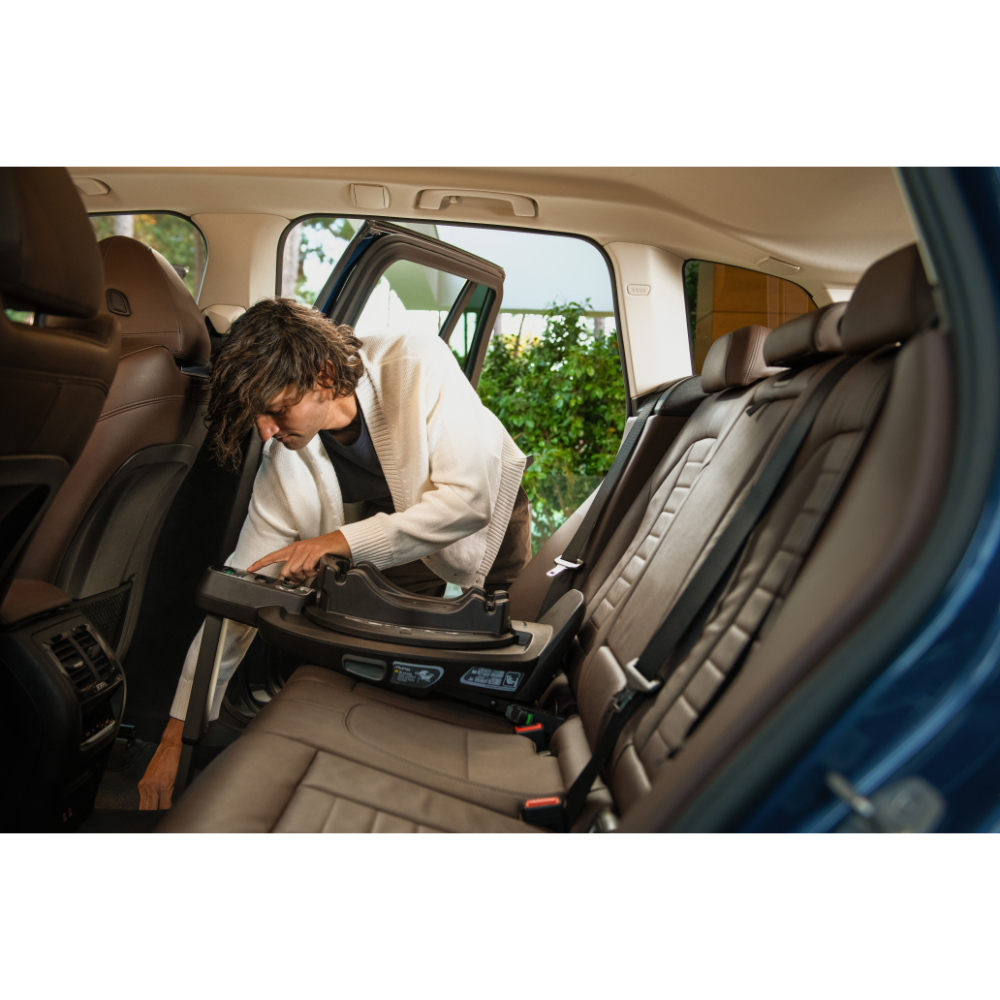 Nuna Base Curv ISOFIX Car Seat Base-Smart Swivel Lock- Button For 360 Degrees Rotation Adjustment-With Steel Stability Leg-Caviar