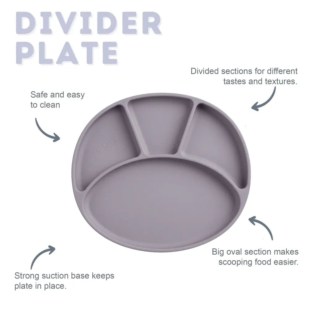 BiBaDo Silicone Suction Plate for Baby, Divider Plate for Self Baby Feeding