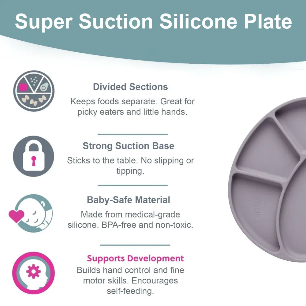 BiBaDo Silicone Suction Plate for Baby, Divider Plate for Self Baby Feeding