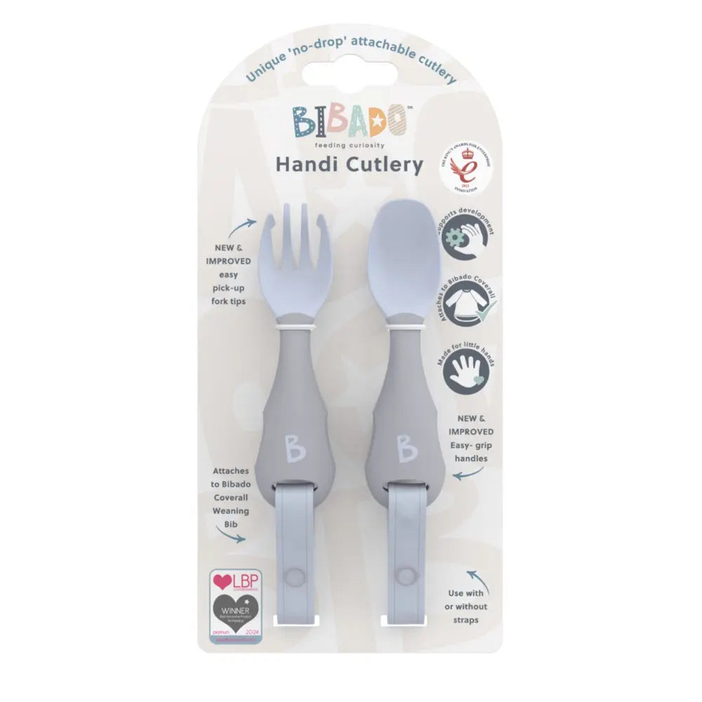 BiBaDo Handi Cutlery Set for Baby - Easy-Grip Spoon & Fork with Attachable Straps