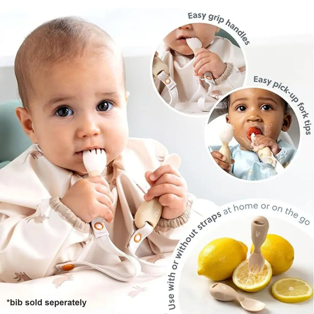 BiBaDo Handi Cutlery Set for Baby - Easy-Grip Spoon & Fork with Attachable Straps