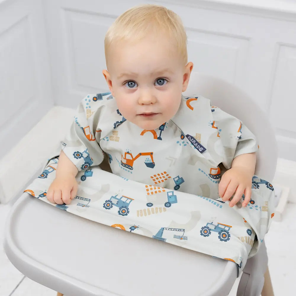 Bibado Stain & Water Proof Short Sleeve Coverall Shirt Weaning Bib Little Loader - Grey - For Infants