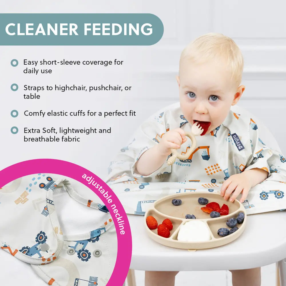 Bibado Stain & Water Proof Short Sleeve Coverall Shirt Weaning Bib Little Loader - Grey - For Infants