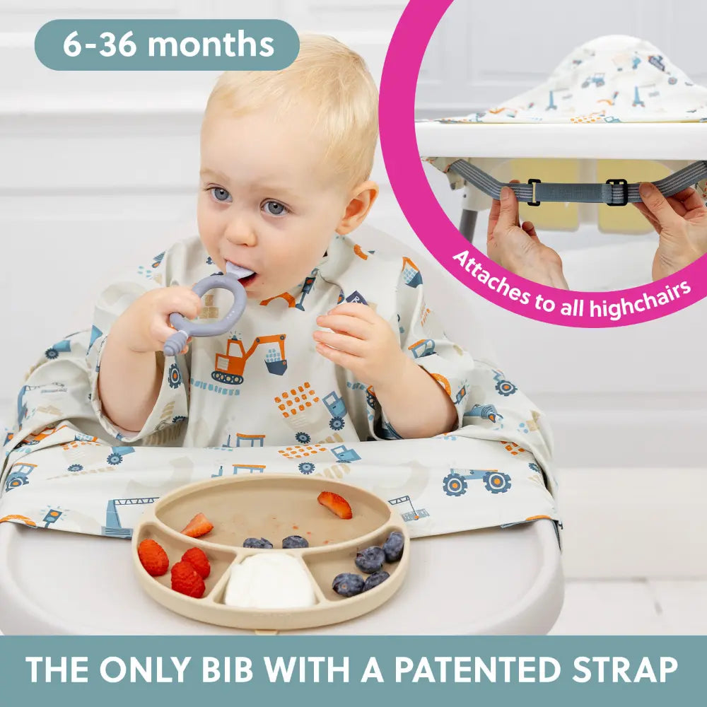 Bibado Stain & Water Proof Short Sleeve Coverall Shirt Weaning Bib Little Loader - Grey - For Infants
