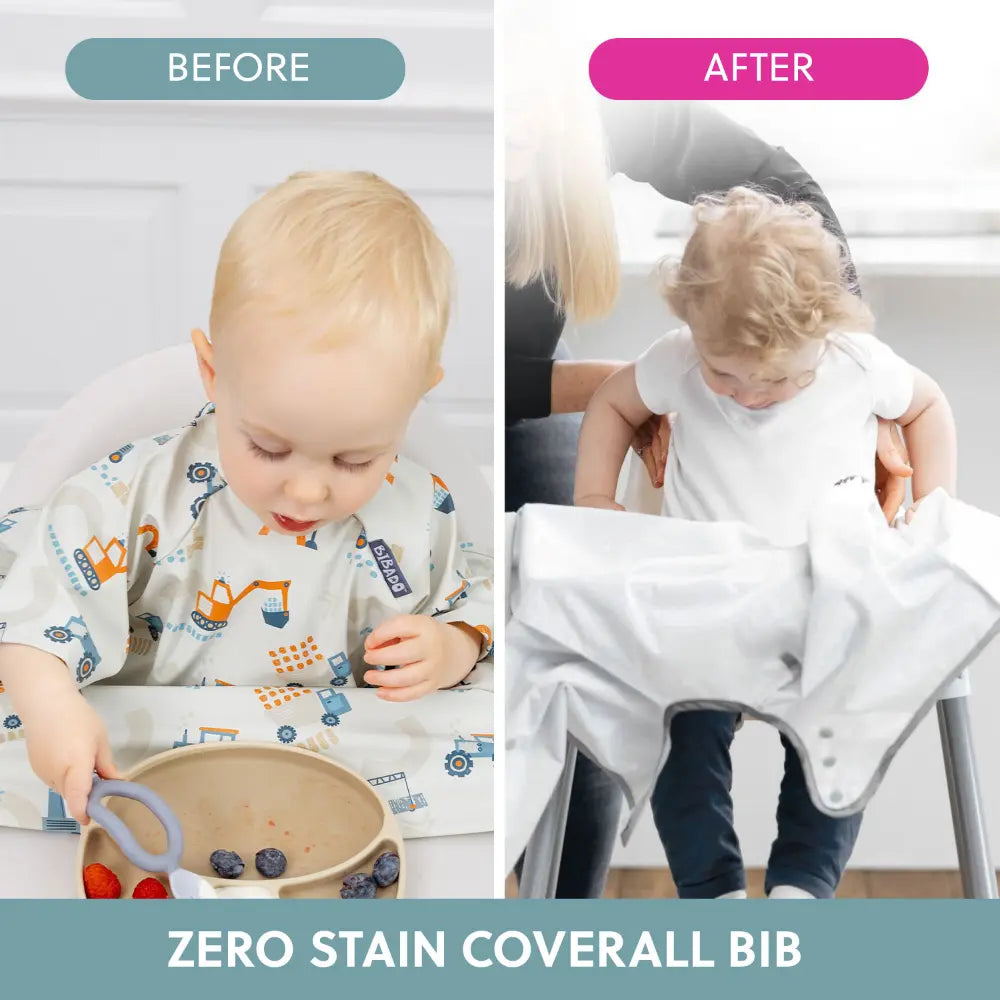 Bibado Stain & Water Proof Short Sleeve Coverall Shirt Weaning Bib Little Loader - Grey - For Infants