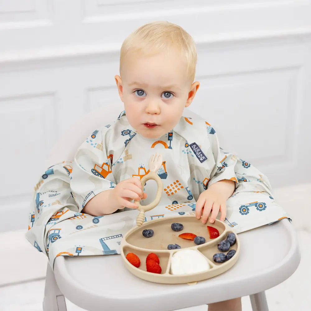 Bibado Stain & Water Proof Short Sleeve Coverall Shirt Weaning Bib Little Loader - Grey - For Infants