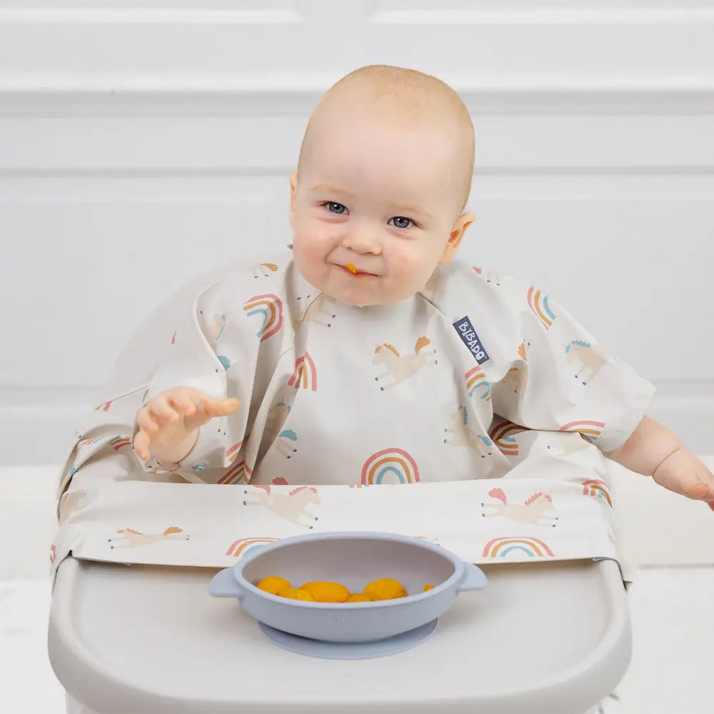 Bibado Stain & Water Proof Short Sleeve Coverall Shirt Weaning Bib Fairytale Foodies - White - For Infants