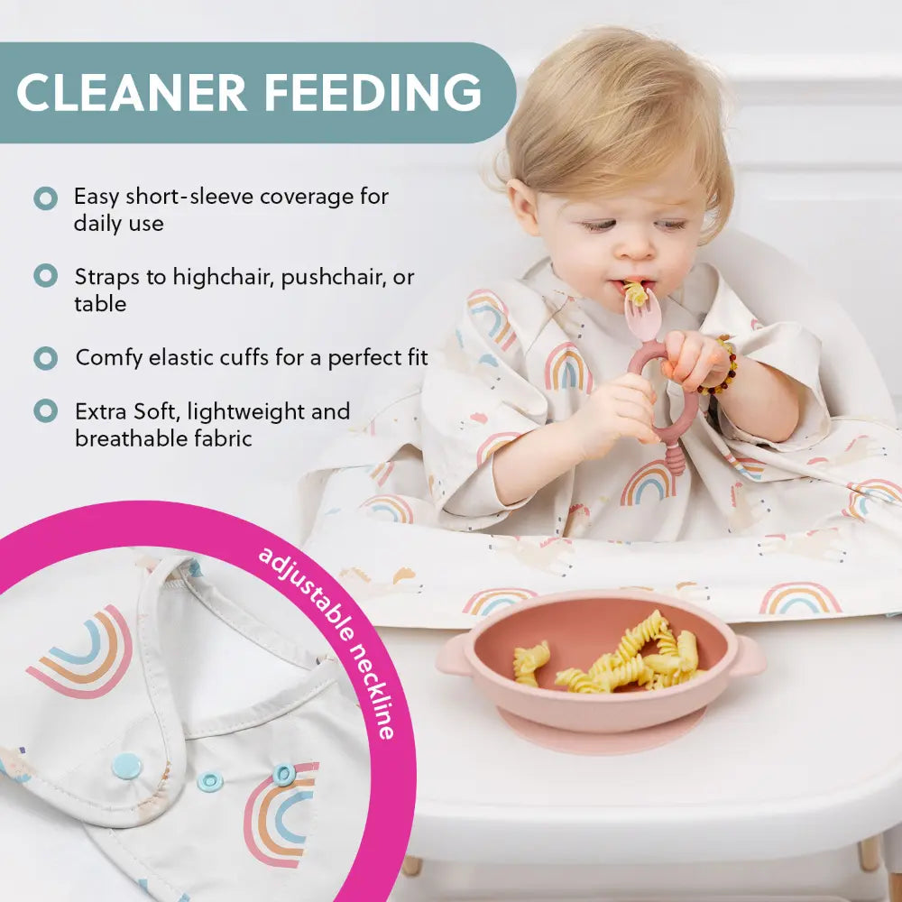Bibado Stain & Water Proof Short Sleeve Coverall Shirt Weaning Bib Fairytale Foodies - White - For Infants