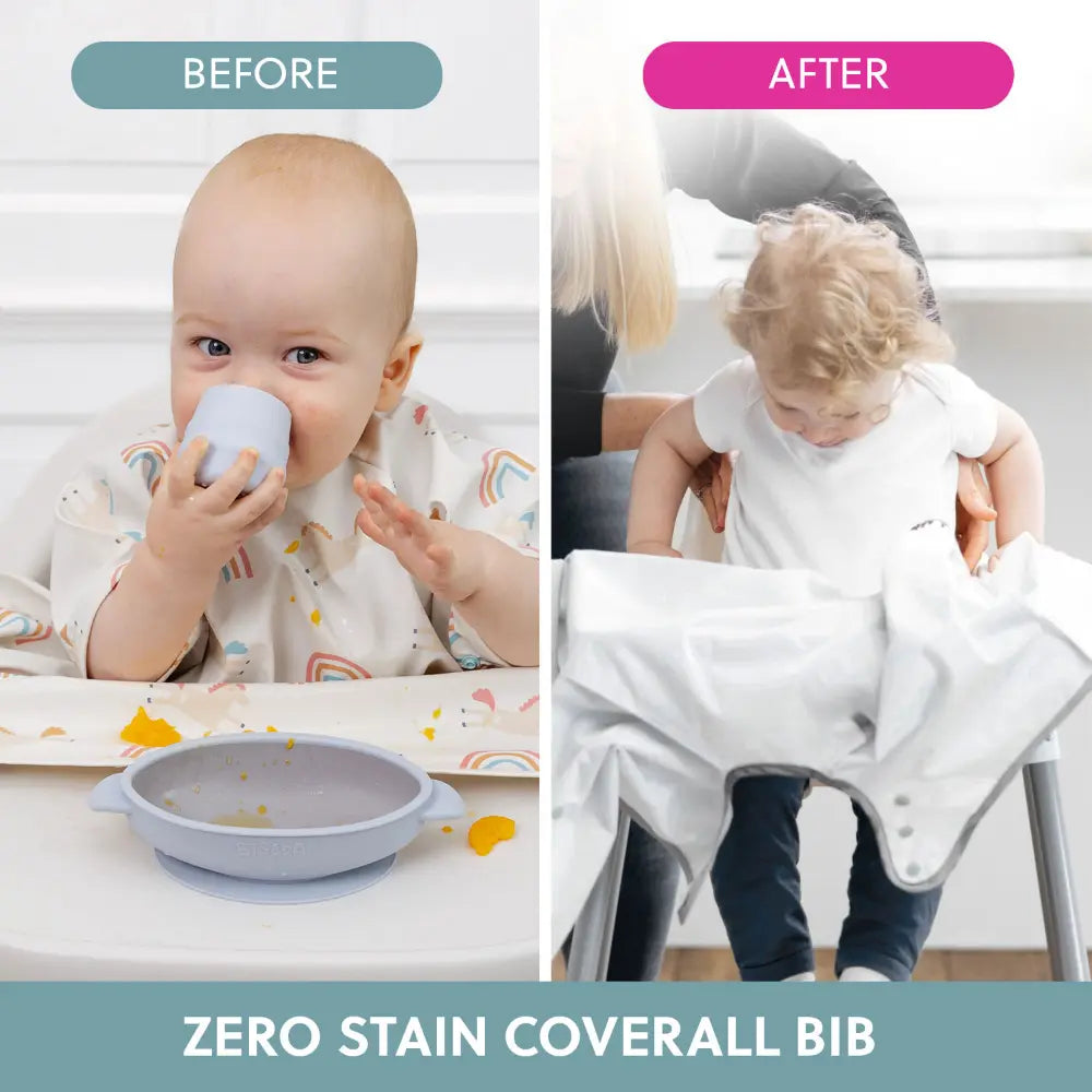 Bibado Stain & Water Proof Short Sleeve Coverall Shirt Weaning Bib Fairytale Foodies - White - For Infants
