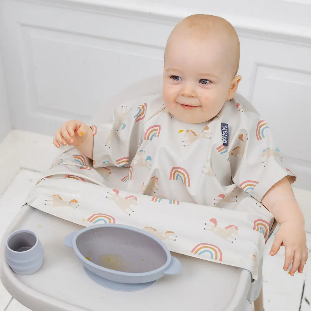 Bibado Stain & Water Proof Short Sleeve Coverall Shirt Weaning Bib Fairytale Foodies - White - For Infants