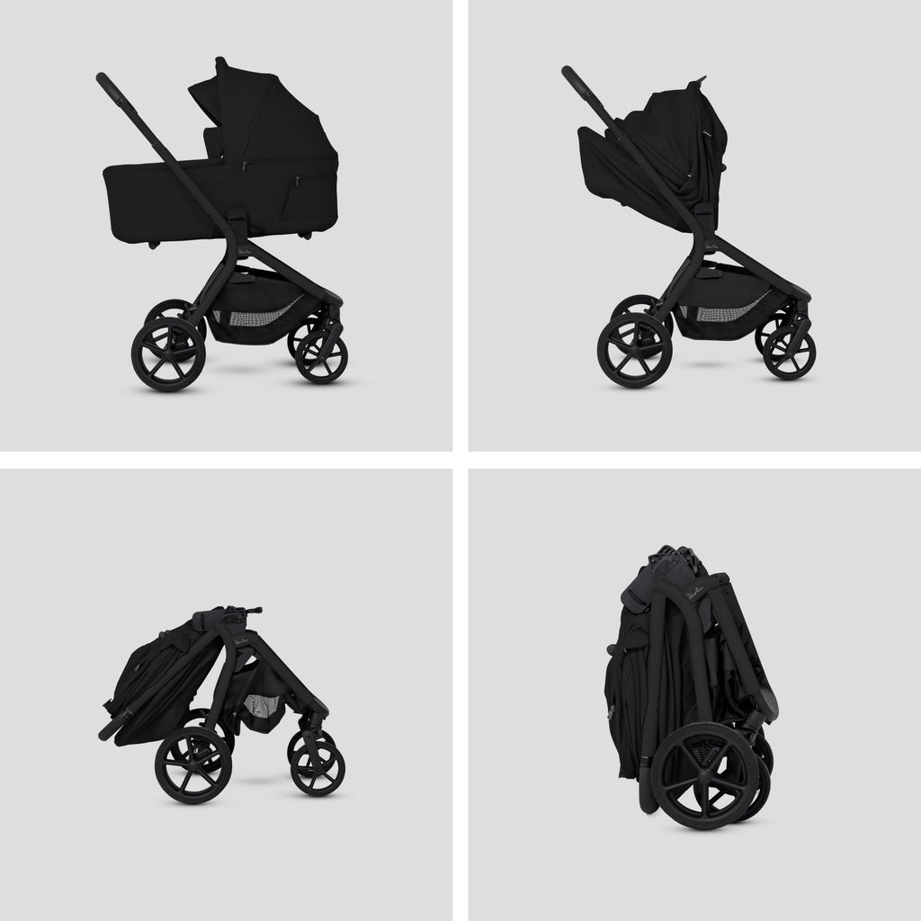 Silver Cross Breez Reversible Carry Cot Flat Recline|Height Adjustable Seat|Easy Fold|Rain Cover |0 to 6MY |Upto 9Kg - Onyx