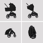Silver Cross Breez Reversible Carry Cot Flat Recline|Height Adjustable Seat|Easy Fold|Rain Cover |0 to 6MY |Upto 9Kg - Onyx