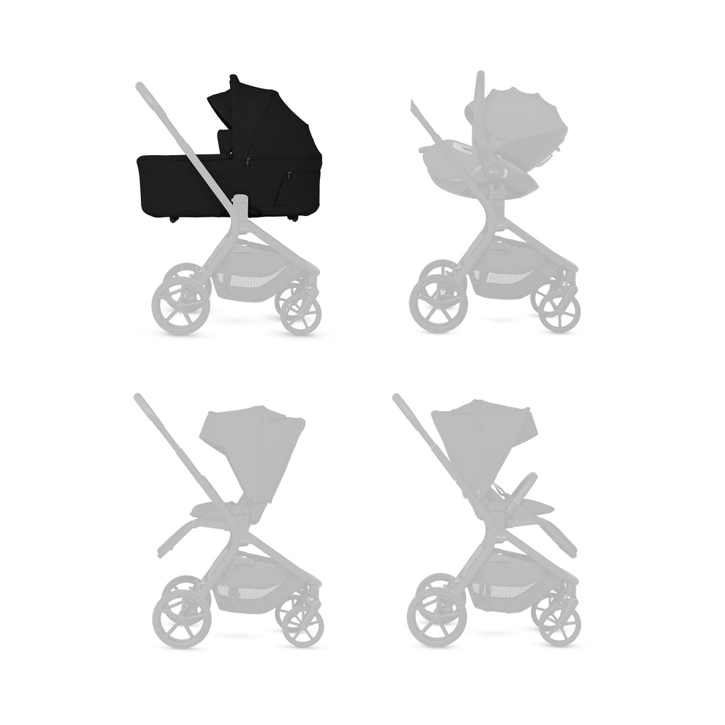 Silver Cross Breez Reversible Carry Cot Flat Recline|Height Adjustable Seat|Easy Fold|Rain Cover |0 to 6MY |Upto 9Kg - Onyx