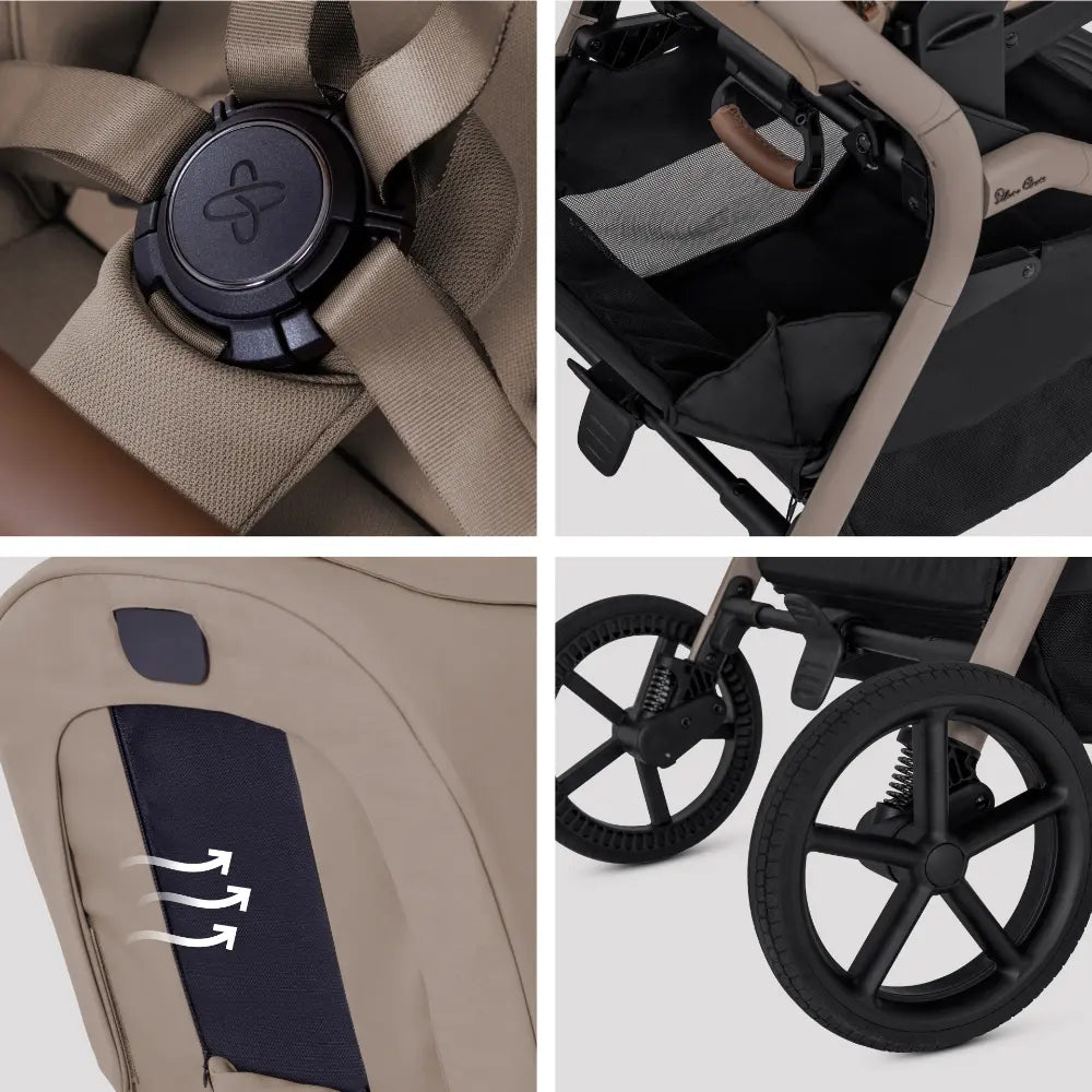 Silver Cross Breez Reversible Seat Stroller with Flat Recline|Height Adjustable Seat|All Terrain - All Wheel Suspension|One Hand Fold|Rain Cover & Post Adaptors|0 to 4Y |Upto 22Kg - Champagne