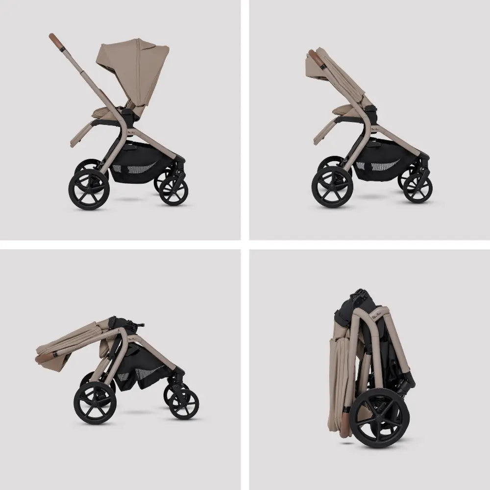 Silver Cross Breez Reversible Seat Stroller with Flat Recline|Height Adjustable Seat|All Terrain - All Wheel Suspension|One Hand Fold|Rain Cover & Post Adaptors|0 to 4Y |Upto 22Kg - Champagne