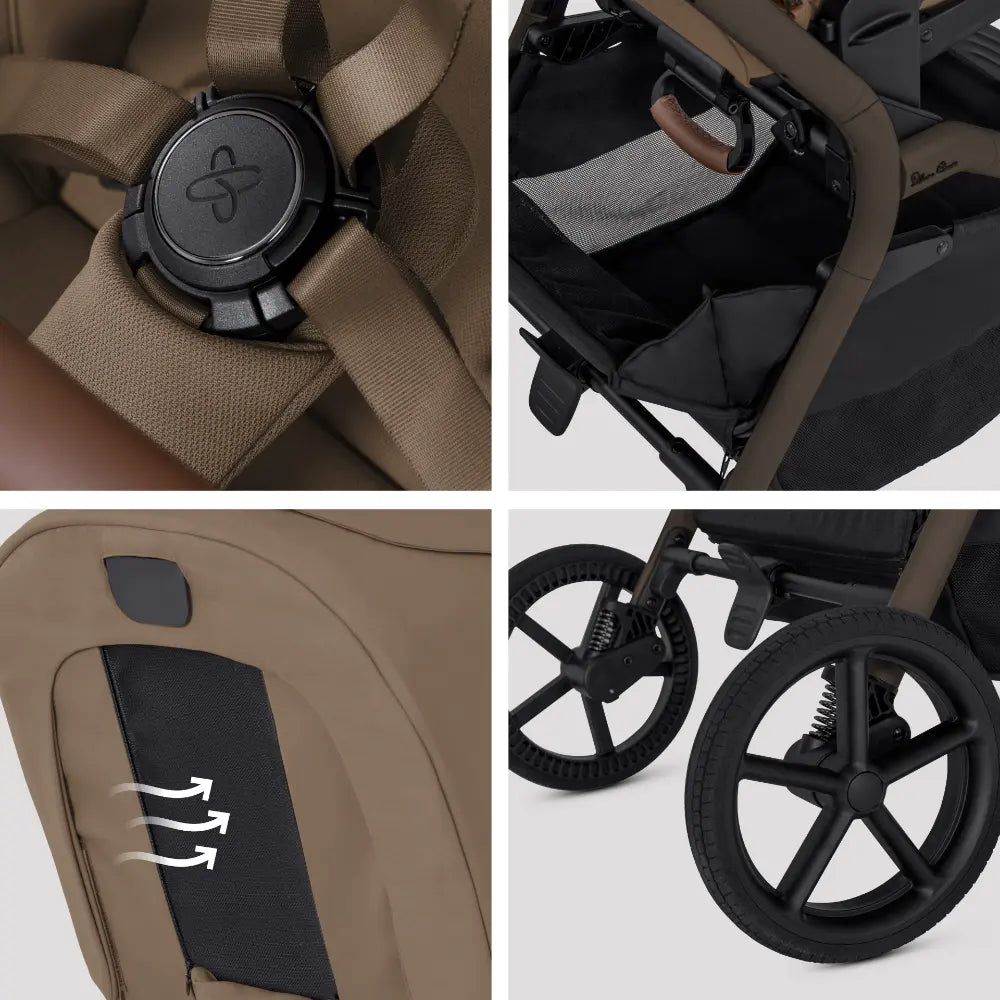 Silver Cross Breez Reversible Seat Stroller with Flat Recline|Height Adjustable Seat|All Terrain - All Wheel Suspension|One Hand Fold|Rain Cover & Post Adaptors|0 to 4Y |Upto 22Kg - Maple