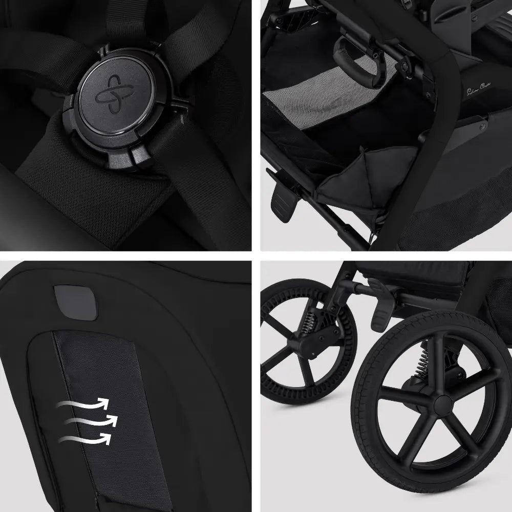 Silver Cross Breez Reversible Seat Stroller with Flat Recline|Height Adjustable Seat|All Terrain - All Wheel Suspension|One Hand Fold|Rain Cover & Post Adaptors|0 to 4Y |Upto 22Kg - Onyx