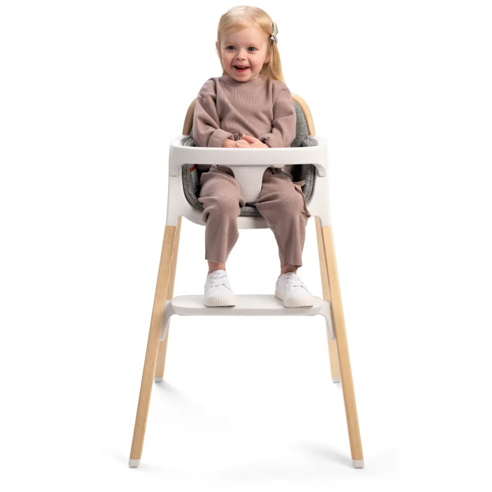Nuna Bryn Baby High Chair with FREE Spectrum Bryn Seat Pad – Premium Walnut & Maple Wood High Chair, Removable Seat Pad & Child Tray, Tool-Free Assembly (6M+, Up to 100 Kg)