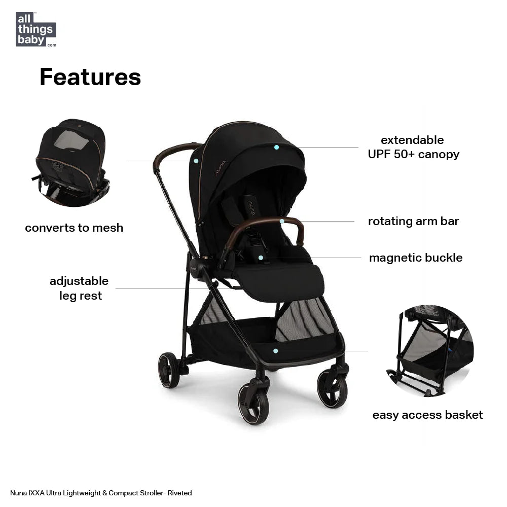 Nuna Ixxa Lightweight Baby Stroller-Reversible Seat-Compact Fold-Pram for 0M+ (Upto 15Kg)