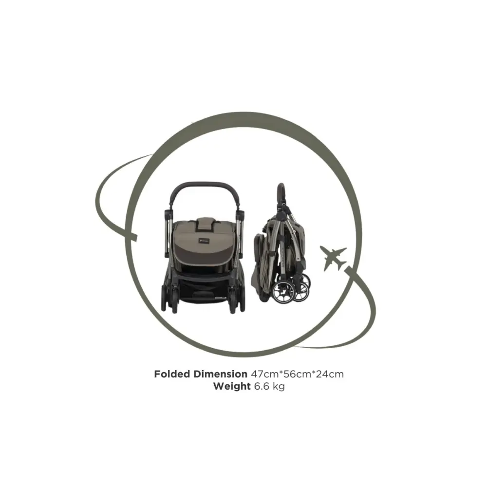 Leclerc Baby Influencer Air- Cabin Friendly Stroller- Flat Reclining Seat- One Touch Fold- (Upto 22Kg) - Green