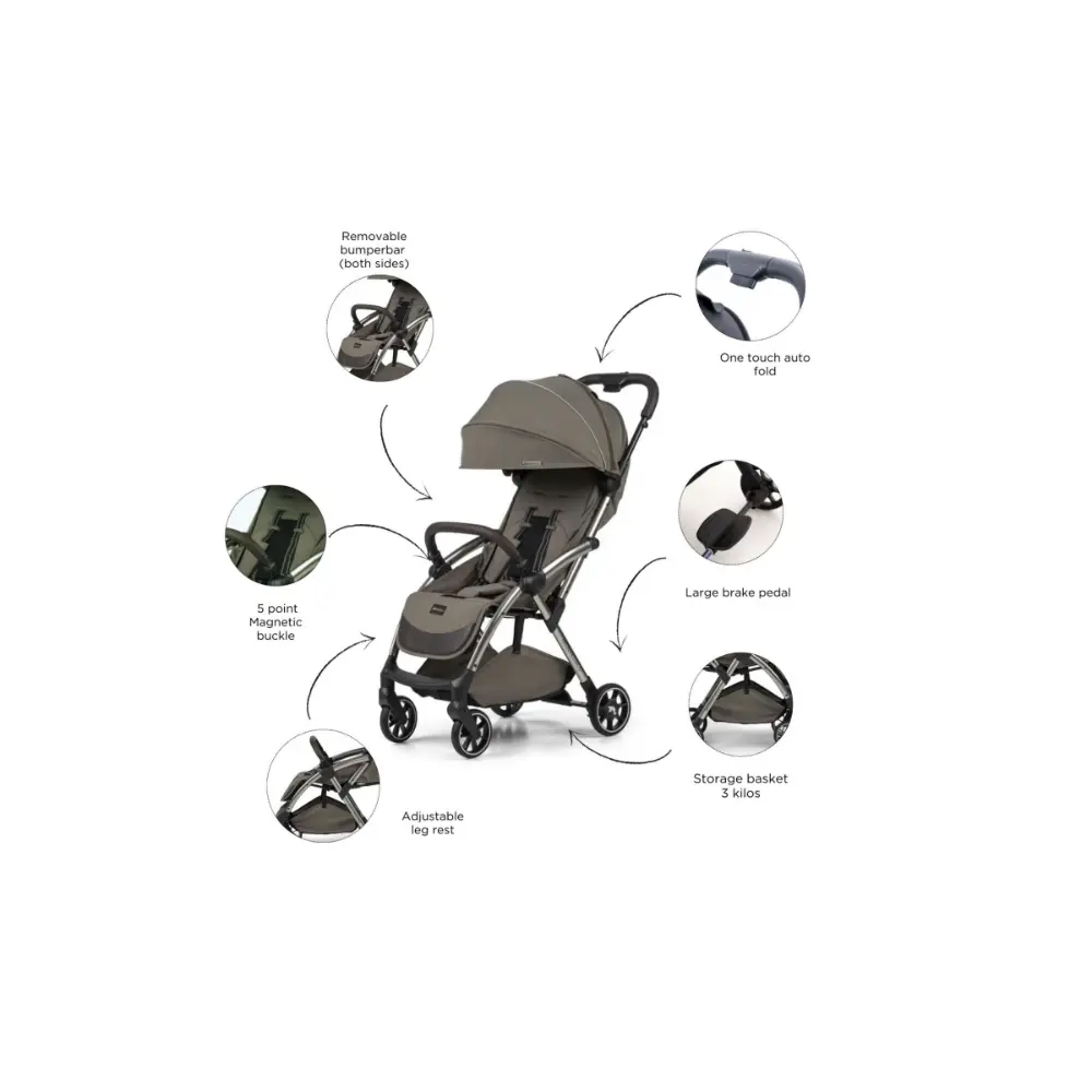 Leclerc Baby Influencer Air- Cabin Friendly Stroller- Flat Reclining Seat- One Touch Fold- (Upto 22Kg) - Green
