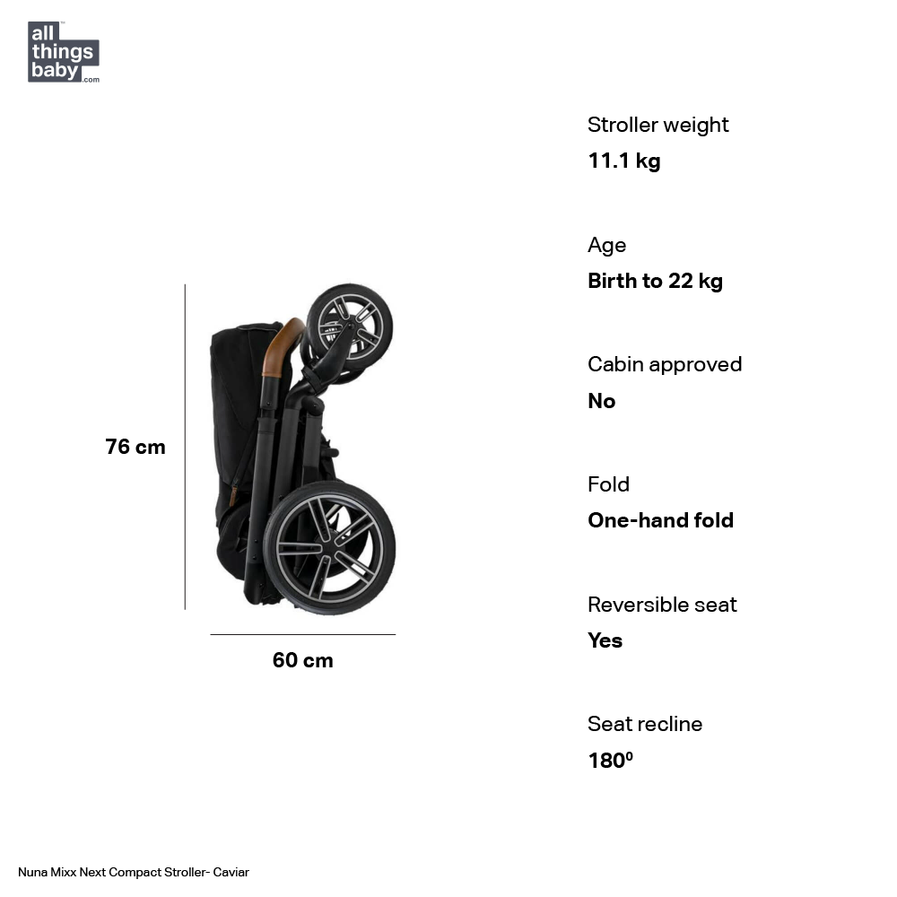 Nuna Mixx Next Reversible Seat Stroller with Flat Recline|Height Adjustable Handle Bar|All Terrain|All Wheel Suspension|One Hand Fold|Rain Cover & Post Adaptors|0 to 4Y (Upto 22Kg) - Caviar