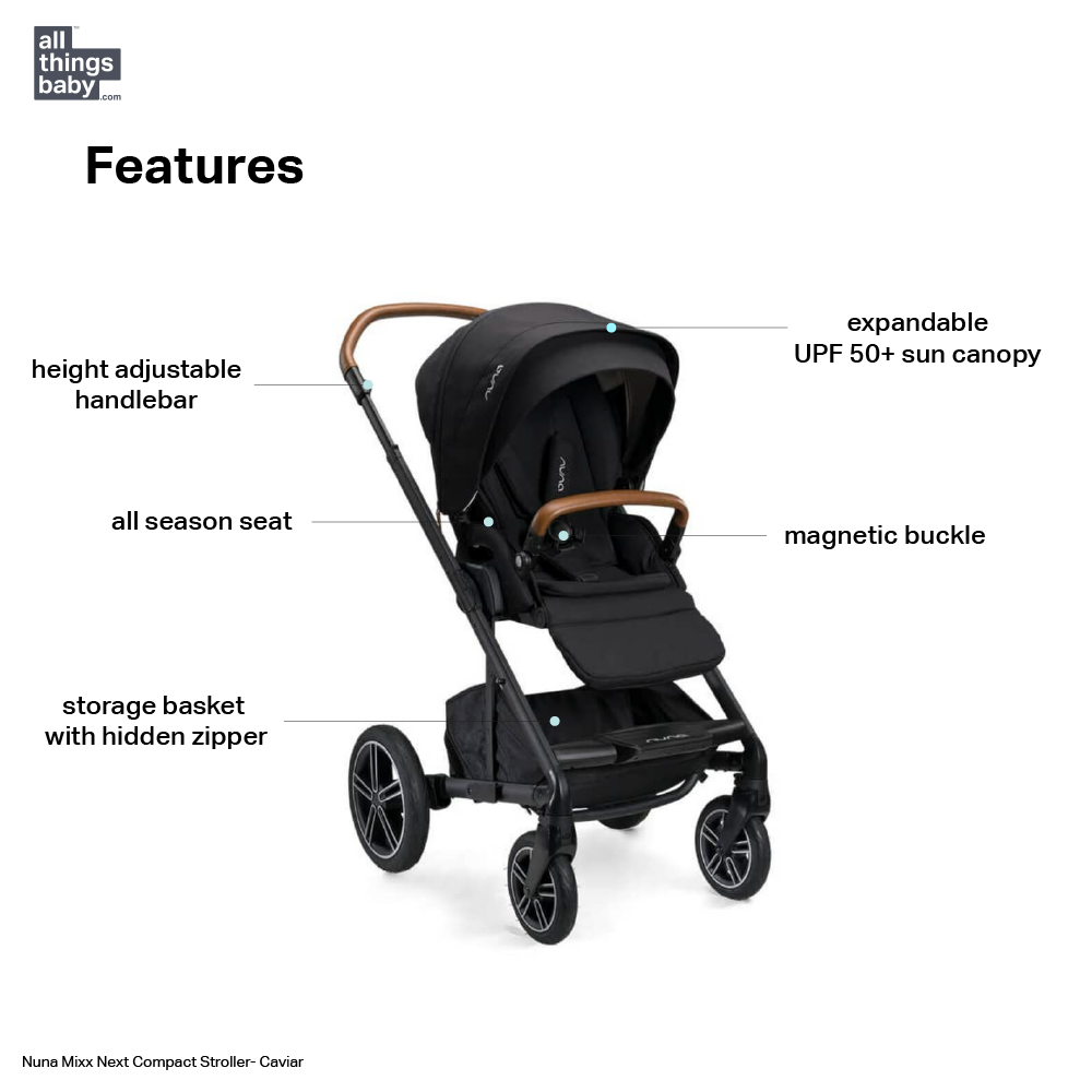 Nuna Mixx Next Reversible Seat Stroller with Flat Recline|Height Adjustable Handle Bar|All Terrain|All Wheel Suspension|One Hand Fold|Rain Cover & Post Adaptors|0 to 4Y (Upto 22Kg) - Caviar