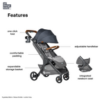 Ergobaby Metro+ Deluxe Compact Stroller - Lightweight, Travel Friendly with One Hand Fold, Near-Flat Recline, Adjustable Handlebar, Large Storage & Accessories Included, Birth to 4 Years