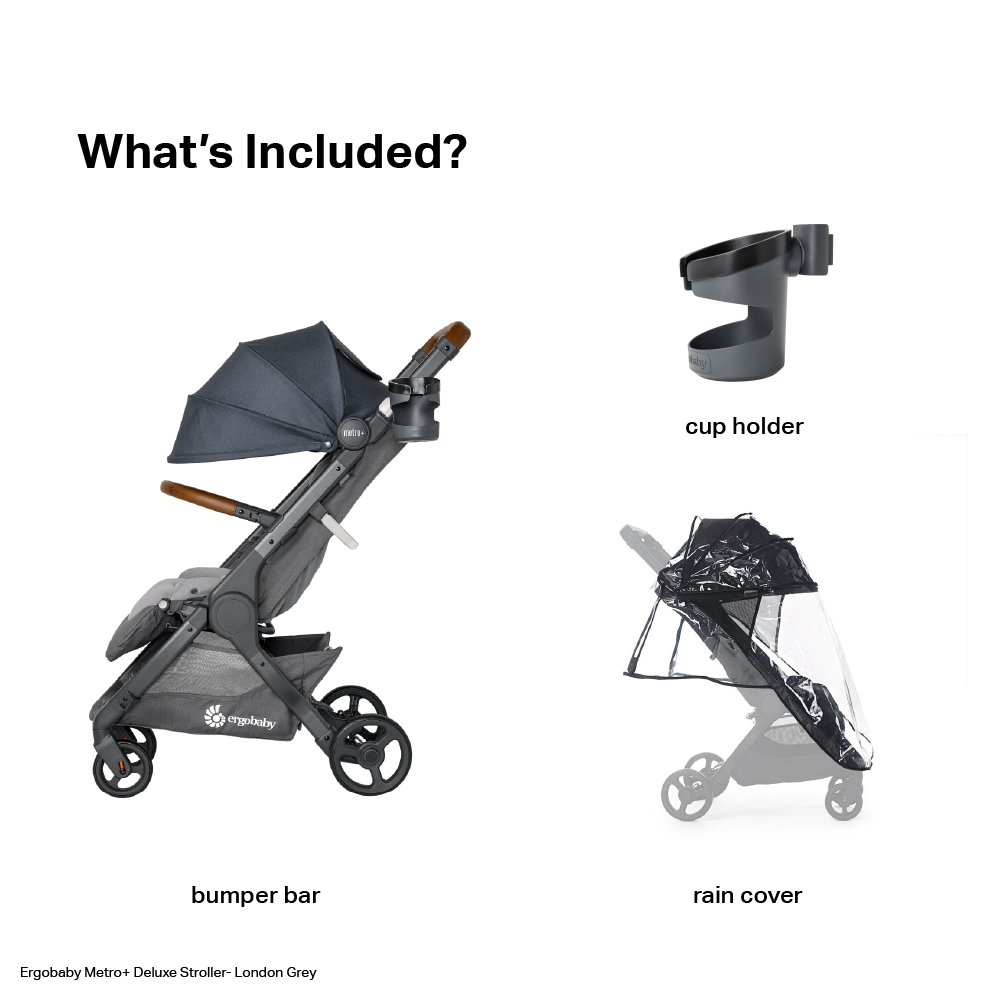 Ergobaby Metro+ Deluxe Compact Stroller - Lightweight, Travel Friendly with One Hand Fold, Near-Flat Recline, Adjustable Handlebar, Large Storage & Accessories Included, Birth to 4 Years
