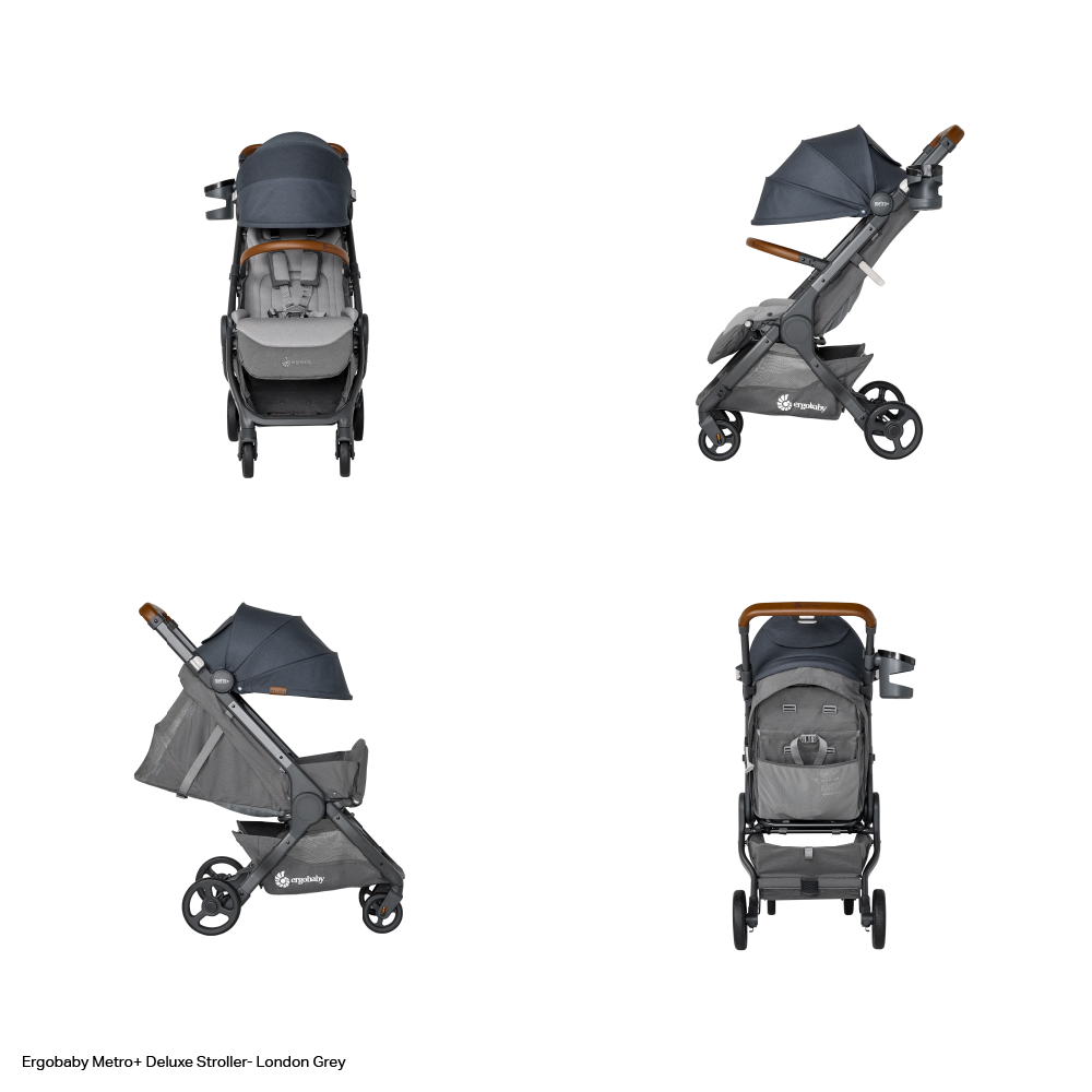 Ergobaby Metro+ Deluxe Compact Stroller - Lightweight, Travel Friendly with One Hand Fold, Near-Flat Recline, Adjustable Handlebar, Large Storage & Accessories Included, Birth to 4 Years