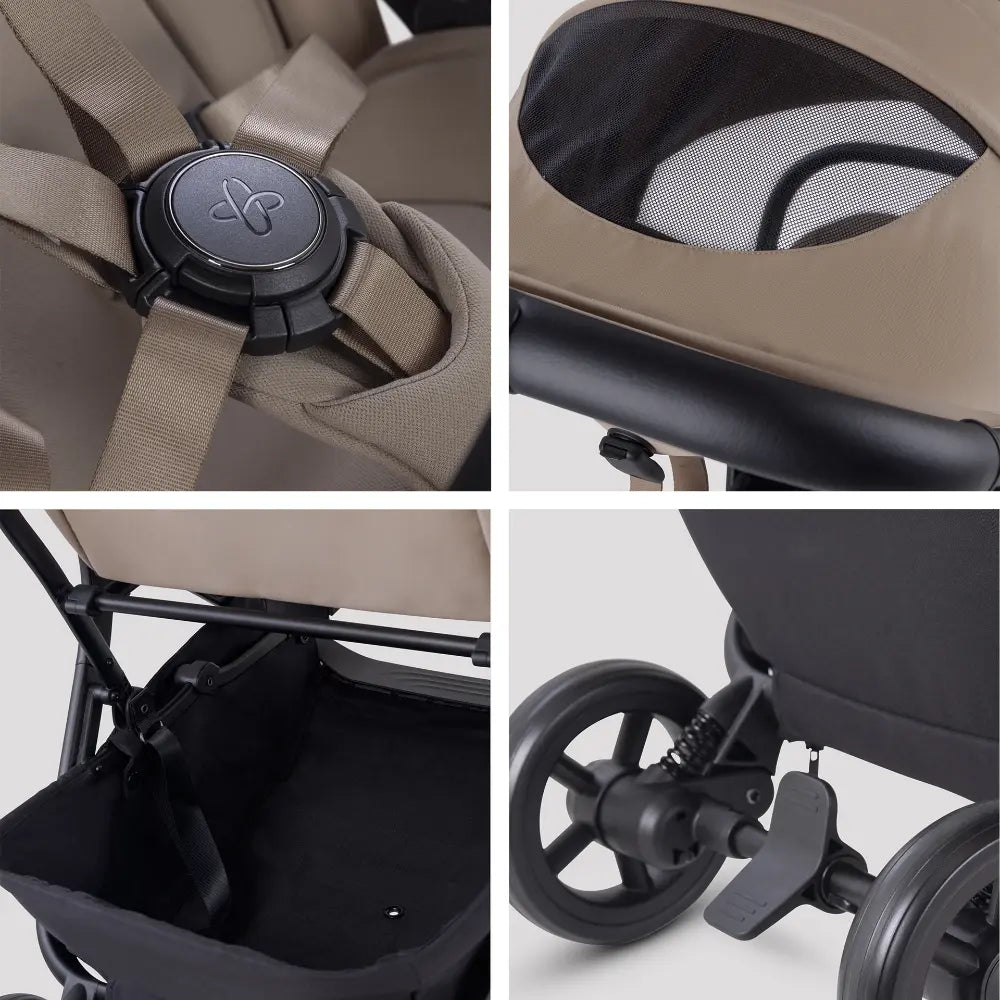 Silver Cross Nia World's Only Aircraft Cabin Approved Stroller in Both Seat & Carrycot Mode|Flat Recline|One Hand Fold|Lightweight & Travel Friendly|Self Standing|0 to 4Y|Upto 22 Kg - Champagne