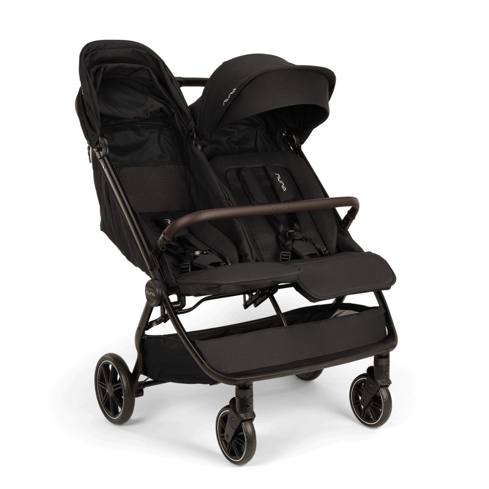 Nuna TRVL Dubl Twin Baby Stroller-Individually Adjustable Near Flat Reclining Seat-One Hand Fold-Large Storage Basket-2 Years Warranty-0 to 4Y (Upto 22 Kg)-Caviar