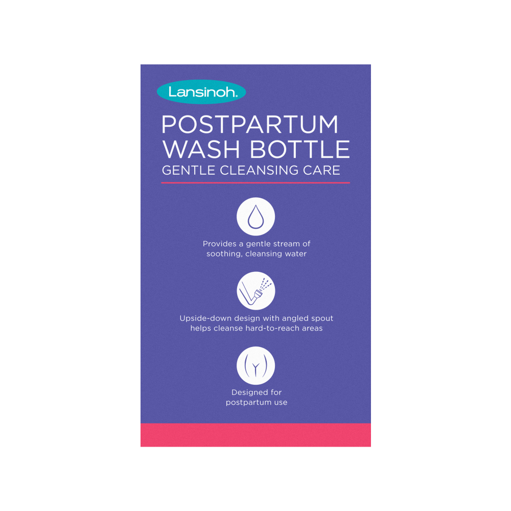 Lansinoh Post-Birth Perineal Wash Bottle - Angled Spout Upside Down Squeeze Bottle, Recovery Intimate Postpartum Care, Travel Wash Pump, Travel Bag Included (360ml)