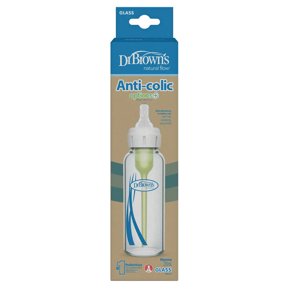Dr. Brown’s Options + Anti-Colic Narrow Glass Baby Bottle, 250 ml (8 oz)- Pack of 1
