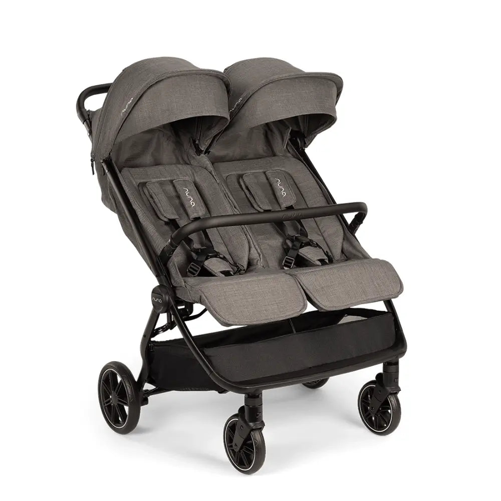 Nuna TRVL Dubl Twin Baby Stroller-Individually Adjustable Near Flat Reclining Seat-One Hand Fold-Large Storage Basket-2 Years Warranty-0 to 4Y (Upto 22 Kg)- Granite