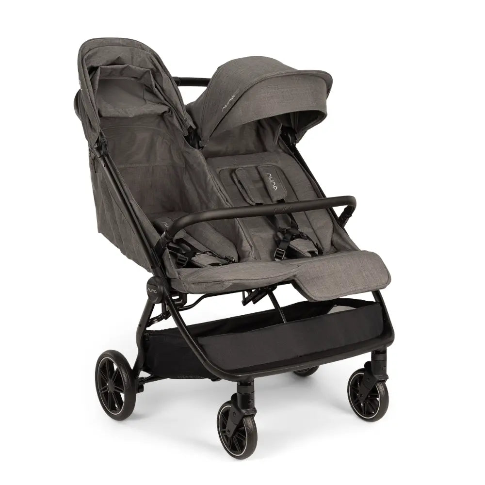 Nuna TRVL Dubl Twin Baby Stroller-Individually Adjustable Near Flat Reclining Seat-One Hand Fold-Large Storage Basket-2 Years Warranty-0 to 4Y (Upto 22 Kg)- Granite