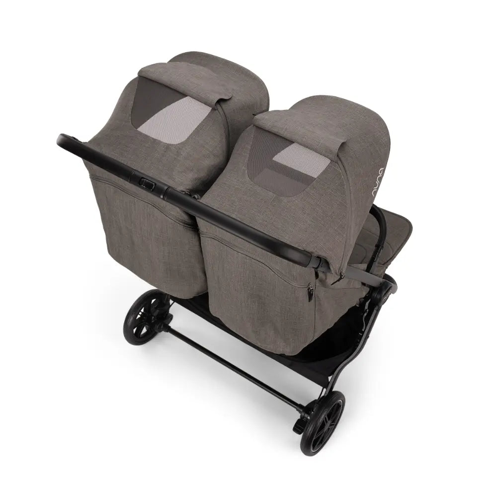 Nuna TRVL Dubl Twin Baby Stroller-Individually Adjustable Near Flat Reclining Seat-One Hand Fold-Large Storage Basket-2 Years Warranty-0 to 4Y (Upto 22 Kg)- Granite