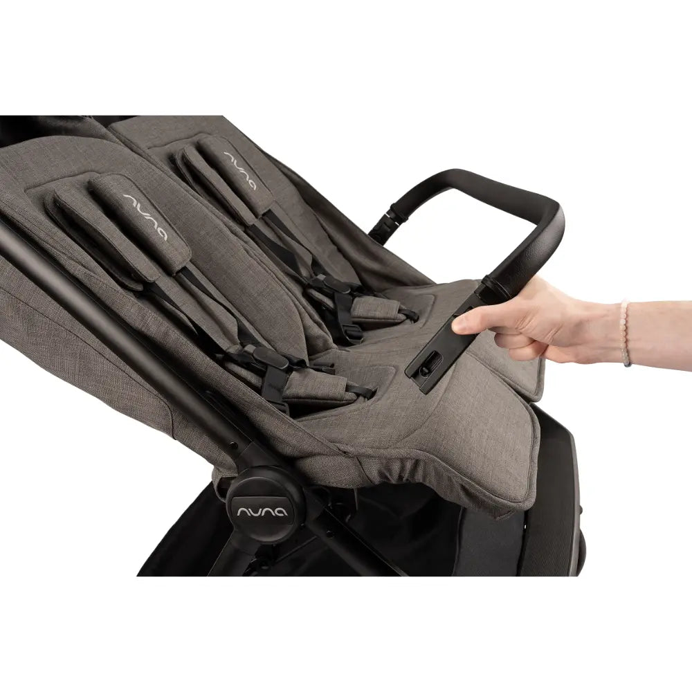 Nuna TRVL Dubl Twin Baby Stroller-Individually Adjustable Near Flat Reclining Seat-One Hand Fold-Large Storage Basket-2 Years Warranty-0 to 4Y (Upto 22 Kg)- Granite