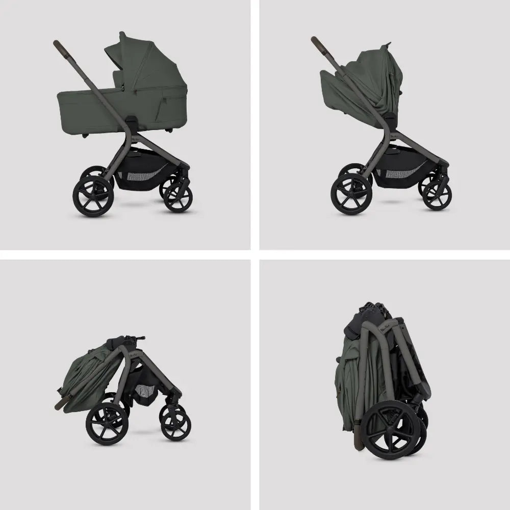 Silver Cross Breez Reversible Carry Cot Flat Recline|Height Adjustable Seat|Easy Fold|Rain Cover |0 to 6MY |Upto 9Kg - Pewter