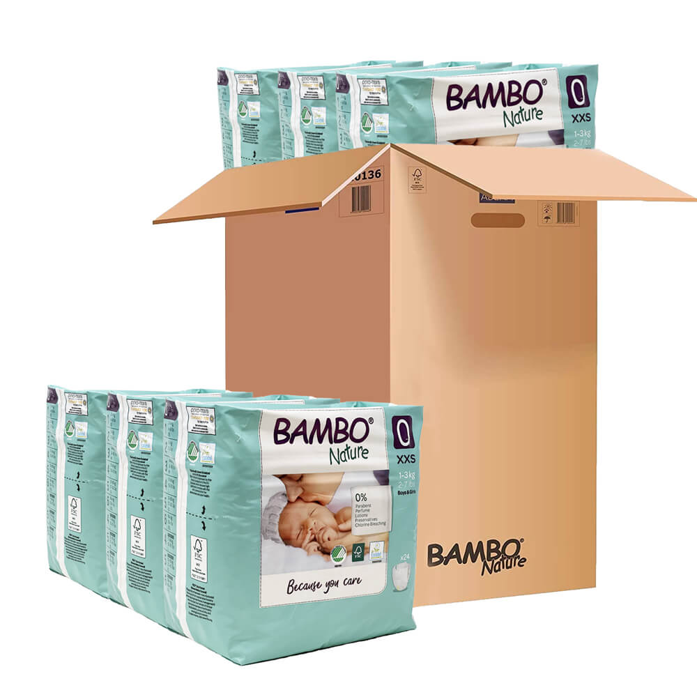 Bambo Nature Monthly Box - Premium Baby Tape Diapers for Babies, Super Absorbent, Breathable, Extra Soft, Dermatologically Tested, Hypoallergenic Infant Nappies With Wetness Indicator